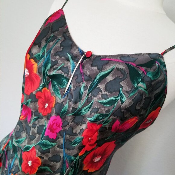 VTG Morgan Taylor 100% Silk Chemise Mini Slip Dress M Poppy Floral Romantic Y2K - Picture 4 of 9